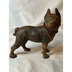 Antique Cast Iron Boston Terrior Right Facing Flat Head Screw Chain Collar 5"